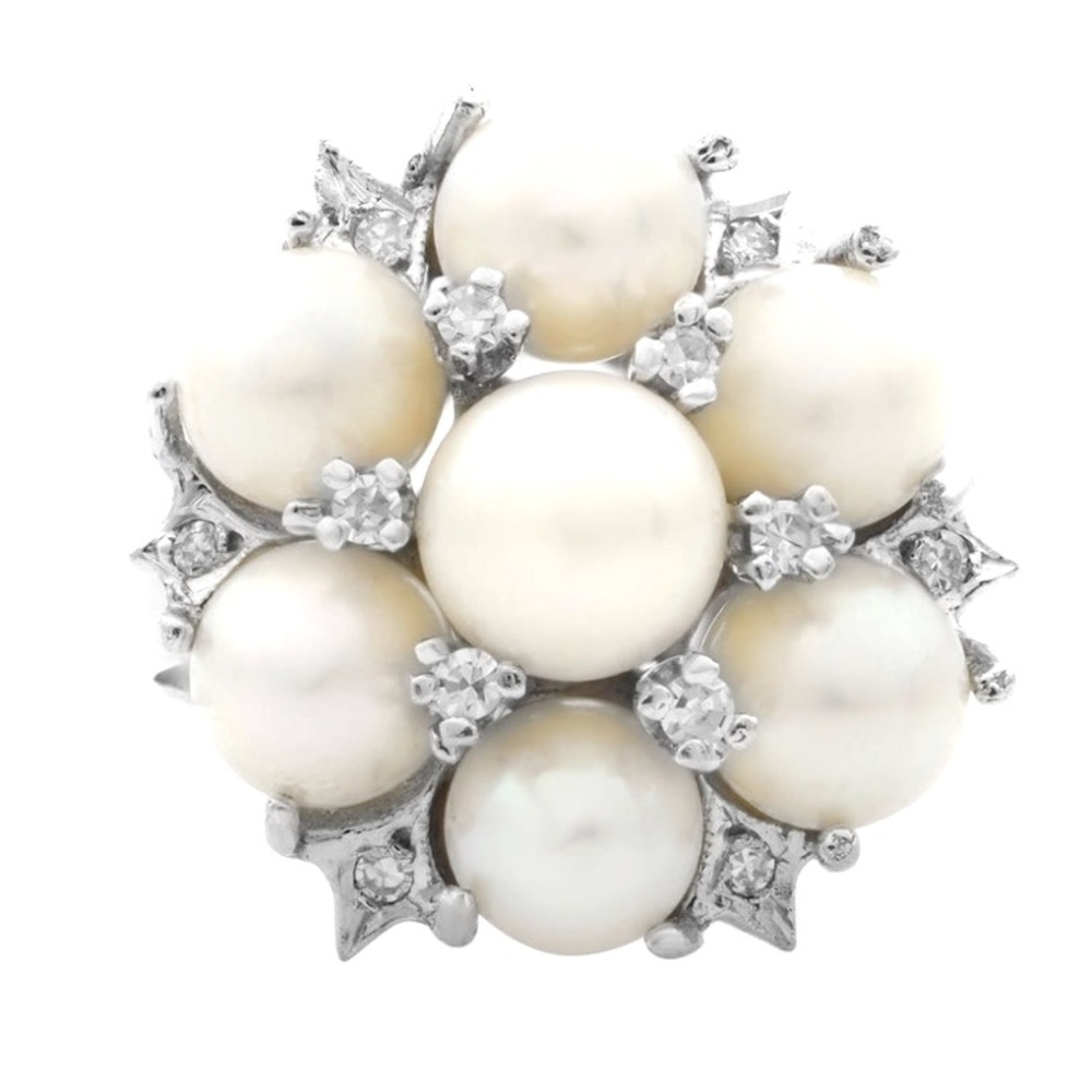 STUNNING Rachel Koen 14KT White Gold and Diamond / Pearl Cocktail Ring